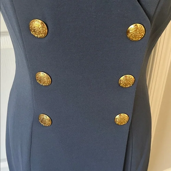 White House Black Market Navy Midi Dress with Gold Buttons - Picture 4 of 6